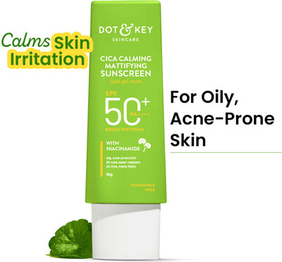 Dot & Key Sunscreen - SPF 50 PA+++ CICA Calming Mattifying ,For Oily Acne Prone &Sensitive Skin,No White Cast(50 g)