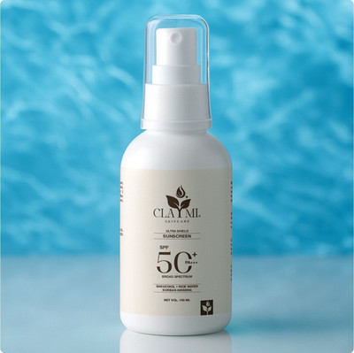 CLAYMI Sunscreen - SPF Men & Women PA+++ Ultra Shield SPF 50 Sunscreen with Bakuchiol, RiceWater&Ginseng–PA+++ Protection(100 ml)