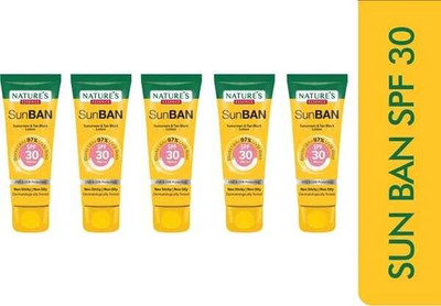 Nature's Sunscreen - SPF 30 PA+++ New Sunscreen - SunBAN Sunscreen SPF30 60Ml (Pack Of 5)(300 ml)
