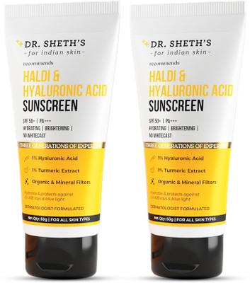 Dr. Sheth’s Sunscreen - SPF 50 PA++++ Haldi & Hyaluronic Acid Sunscreen | Hydrating SPF 50+ PA+++| Pack of 2(100 g)