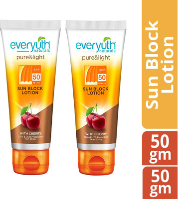 Everyuth Naturals Sunscreen - SPF 50 PA++++ Pure and Light Sun Block Lotion UVA & UVB Protection With Cherry(100 g)