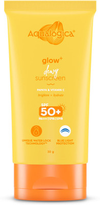 Aqualogica Sunscreen - SPF 50+ PA++++ Glow+ Dewy Lightweight & Hydrating Travel-Friendly UVA/B & Blue Light Protection(30 g)