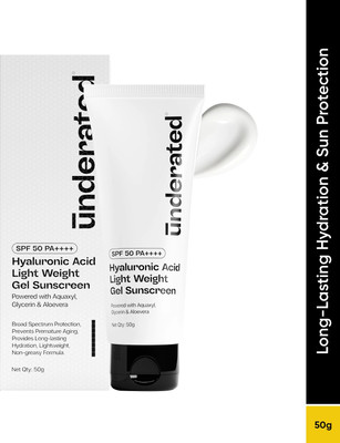 UNDERATED Sunscreen - SPF 50 PA++++ Hyaluronic Acid Lightweight Gel With Aquaxyl & Aloe Vera, Non-Greasy & Hydrating(50 g)