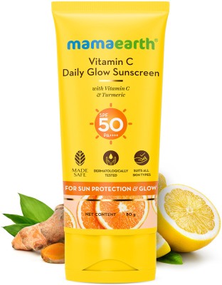 Mamaearth Sunscreen - SPF 50 PA+++ Vitamin C Daily Glow Sunscreen, No White Cast with Turmeric(80 g)