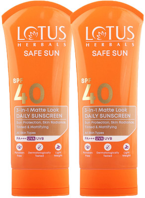 LOTUS HERBALS Sunscreen - SPF 40 PA+++ HERBALS 3-in-1 Matte Look Daily Sunblock ( Pack of 2 ) ( 50g * 2 )(100 g) LOTUS HERBALS Sunscreen - SPF 40 PA+++ HERBALS 3-in-1 Matte Look Daily Sunblock ( Pack of 2 ) ( 50g * 2 )(100 g)