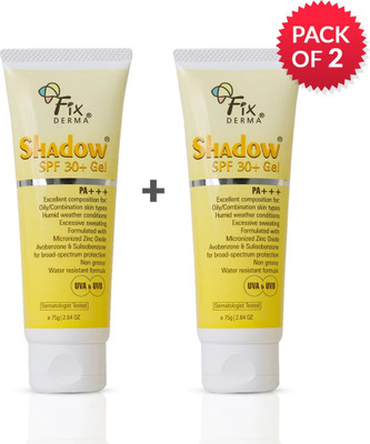 Fixderma Sunscreen - SPF 30+ PA+++ Shadow Sunscreen SPF 30+ Gel For Oily Skin, UVA-UVB Protection, Pack of 2(75 g)