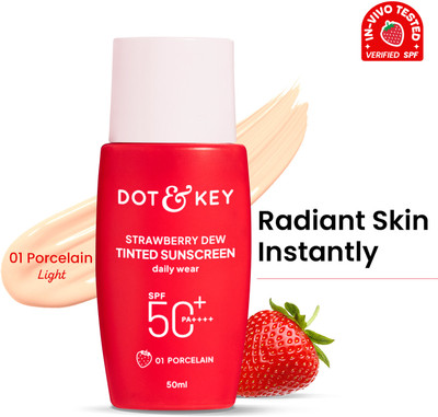 Dot & Key Sunscreen - SPF 50 PA++++ Strawberry Dew Tinted, In-Vivo Tested, Porcelain, for Daily Wear, Brightens Skin(50 ml)