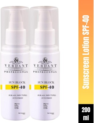 Verdant Natural Care Sunscreen - SPF 40 PA+++ Sun Block Sunscreen SPF 40 | Sunscreen for Women | Sunscreen Lotion (2 X100ml)(200 ml)