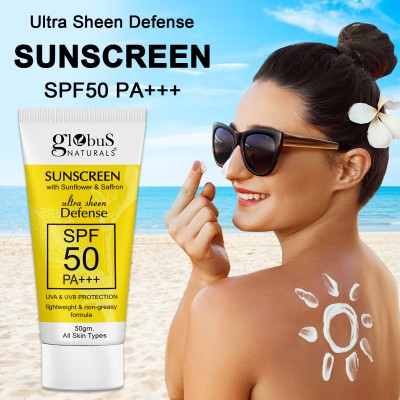 Globus Naturals Sunscreen - SPF 50 PA+++ Sunscreen with Ultra Sheen, UVA & UVB Protection(50 g)