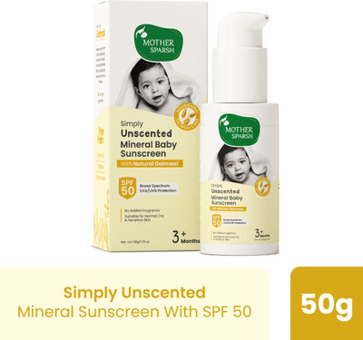 Mother Sparsh Sunscreen - SPF 50 Unscented Mineral Baby Sunscreen with Natural Oatmeal, UVA/UVB Protection(50 g)