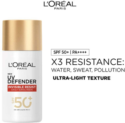 L'Oréal Paris Sunscreen - SPF 50+ UV DEFENDER INVISIBLE RESIST DAILY SUNSCREEN SPF50+ PA++++ 50ML(50 ml)
