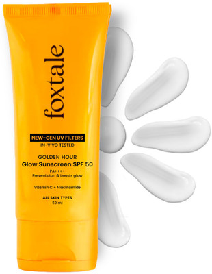 Foxtale Glow Sunscreen with Vitamin C & Niacinamide for a Dewy Glow - SPF SPF 50 PA++++(50 ml)