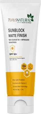 7days natural Sunscreen - SPF 50+ PA+++ Matte Finish Sunscreen SPF50+ with IR-A protection paraben and sulfate free(50 g)