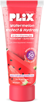 The Plant Fix Plix Sunscreen - SPF 50 PA++++ Watermelon Protect & Hydrate 2 in 1 formula Moisturizer + Sunscreen(50 g)