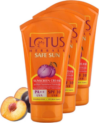 LOTUS HERBALS Sunscreen - SPF 30 PA++ Safe Sun Sunscreen Cream SPF 30 PA++(Pack of 3)(300 g)