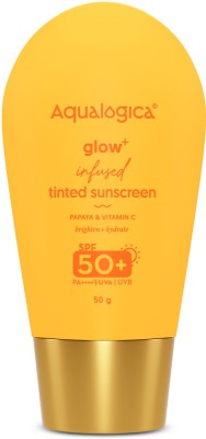 Aqualogica Sunscreen - SPF 50+ PA++++ Glow+Infused Tinted Sunscreen with Papaya & Vitamin C | Glowing & Sun-safe skin(50 g)