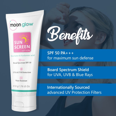 Moon Glow Sunscreen - SPF 50 PA+++ Shea Butter Sunscreen Lotion(50 g)