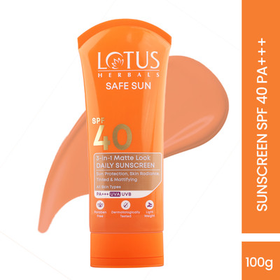 LOTUS HERBALS Sunscreen - SPF 50 PA+++ SafeSun 3in1 Matte look daily Tinted sunscreen|SPF 40 PA+++|BB glow(75 g)