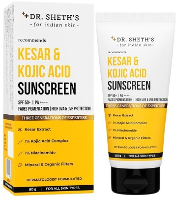 Dr. Sheth's Sunscreen - SPF 50 PA++++ Kesar & Kojic Acid Sunscreen | For Pigmentation-Free Skin | No White Cast(80 g)