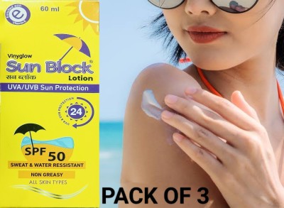 VINYGLOW Sunscreen - SPF 50 PA++ SUN BLOCK LOTION UVA/UVB/SUN PROTECTION 50SPF ++ 60ML PACK OF 3 PSC(180 ml)