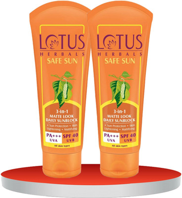 LOTUS HERBALS Sunscreen - SPF 40 PA+++ Safe Sun 3 In 1 Matte-Look Daily Sunscreen SPF 40(100 g)