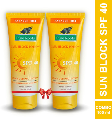 Pure Roots Sunscreen - SPF 40 Sun Block Lotion Uva & Uvb Protection For Men & Women Pack of 2(200 ml)