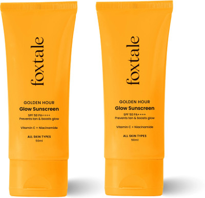 Foxtale Sunscreen - SPF 50 PA+++ Glow Sunscreen with Vitamin C & Niacinamide for a Dewy Glow | Pack of 2(100 ml)