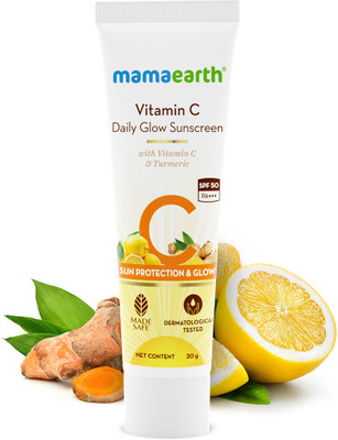 Mamaearth Sunscreen - SPF 50 PA+++ Vitamin C Daily Glow Sunscreen with Vitamin C & Turmeric for Sun Protection(20 g)