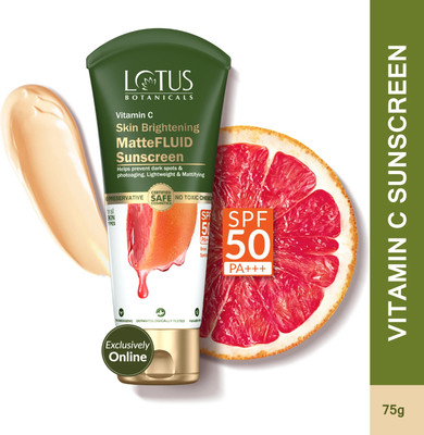 Lotus Botanicals Sunscreen - SPF 50 PA+++ Vitamin C Skin Brightening Matte Fluid|Prevent Dark Spots(75 g)