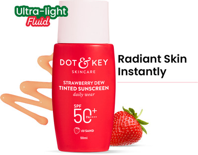 Dot & Key Sunscreen - SPF 50 PA++++ STRAWBERRY DEW TINTED SUNSCREEN SPF 50 PA++++ protects & perfects skin -03 SAND(50 ml) Dot & Key Sunscreen - SPF 50 PA++++ STRAWBERRY DEW TINTED SUNSCREEN SPF 50 PA++++ protects & perfects skin -03 SAND(50 ml)