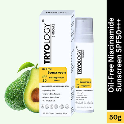 Tryology Sunscreen - SPF 50 PA+++ Oil-Free Sunscreen SPF 50 PA+++ Niacinamide Hyaluronic -Bright & UV Protection(50 g)