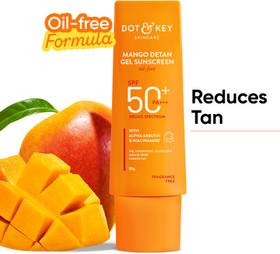Dot & Key Sunscreen - SPF 50 PA++++ Mango Detan Gel oil free Sunscreen SPF 50 PA++++, reduces tan for all skin type(50 g)