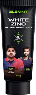 Elemnt Life Sunscreen - SPF 50 PA+++ Zinc Sunblock 360 - White Zinc Oxide Sunscreen for Cricketers & Athletes(50 g)