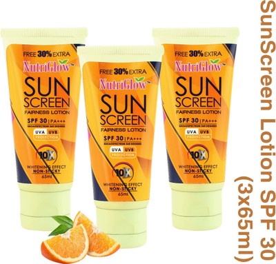 NutriGlow Sunscreen - SPF 50 PA+++ Sun Screen Lotion (Pack of 3)(65 ml)