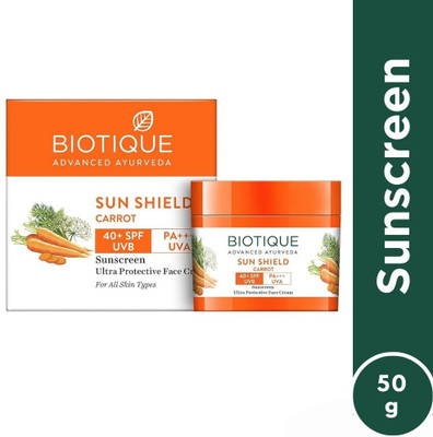 BIOTIQUE Sunscreen - SPF 50 PA+ Bio Carrot 40+ SPF UVA/UVB Sunscreen Ultra Soothing Face Cream(50 g)