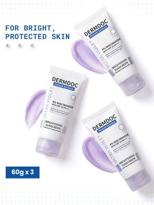 DermDoc Sunscreen - SPF 50 PA+++ Ultra Violet Purple Brightening Sunscreen with 4% Niacinamide(180 g)