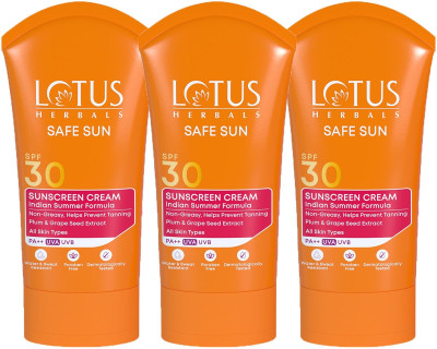 LOTUS Sunscreen - SPF 30 PA++ Safe Sun Sun Block Cream pack 3 (300g)(300 g)