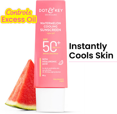 Dot & Key Sunscreen - SPF 50 PA++++ Watermelon Hyaluronic Cooling for Oily,Normal&Combination Skin,Lightweight(80 g) Dot & Key Sunscreen - SPF 50 PA++++ Watermelon Hyaluronic Cooling for Oily,Normal&Combination Skin,Lightweight(80 g)
