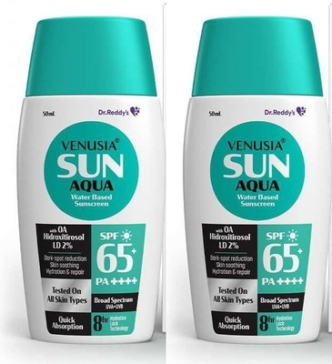 venusia Sunscreen - SPF 65 PA++++ AQUA Water based || UVA , UVB protection |50 ml x Pack of 2(100 ml)