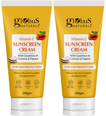 Globus Naturals Sunscreen - SPF 50 Vitamin C Cream For Sun Protection All Skin Types, Set of 2(100 g)