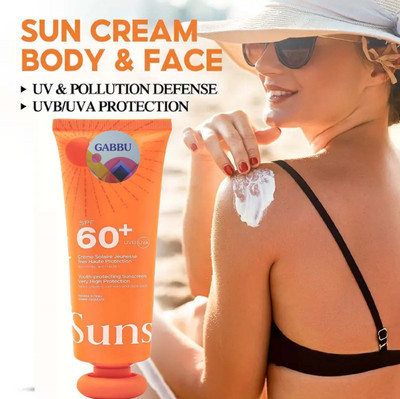 GABBU Sunscreen - SPF 60 PA+ | Lightweight cream leaves no white cast | Suitable for every skin type(60 g)