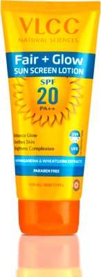 VLCC Sunscreen - SPF 20 PA++ Fair + Glow Sun Screen Lotion - Brightening formula sunscreen(50 ml)