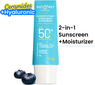 Dot & Key Sunscreen - SPF 50 PA++++ Blueberry Hydrate Barrier Repair ,For Dry&Sensitive Skin,No White Cast(50 g) Dot & Key Sunscreen - SPF 50 PA++++ Blueberry Hydrate Barrier Repair ,For Dry&Sensitive Skin,No White Cast(50 g)