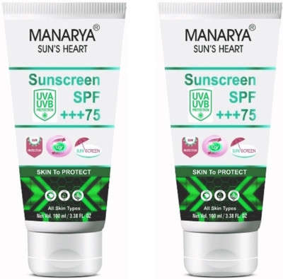 Manarya Sunscreen - SPF 50 PA+++ Zinc Sunblock - White Zinc Oxide Sunscreen for Cricketers & Athletes, SPF 75(200 ml)
