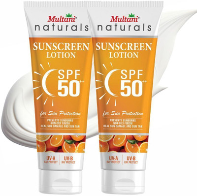 Multani Sunscreen - SPF 50 PA++++ naturals Vitamin C Sunscreen Lotion (Pack of 2) | Prevent Sunburn & Sun Tan -(200 ml)