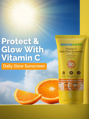 Mamaearth Sunscreen - SPF 50 PA+++ Daily Glow with Vitamin C & Turmeric for Sun Protection(50 g)