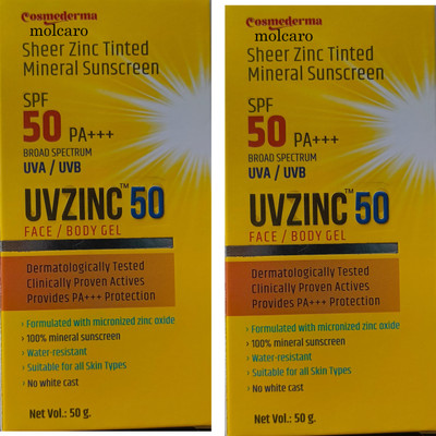 MOLCARO Sunscreen - SPF 50 PA+++ UVZINC SPF 50 FACE & BODY GEL PACK OF 2(100 g)