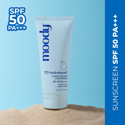 MOODY Sunscreen - SPF 50 PA++++ Hydro Burst Water Sunscreen with SPF 50 PA++++ No White Cast with Aloe Vera(30 ml)