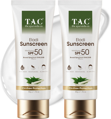 TAC - The Ayurveda Co. Sunscreen - SPF 50 PA+++ Eladi Lightweight Matte Gel, UVA/B Protection, Anti Acne(100 g)