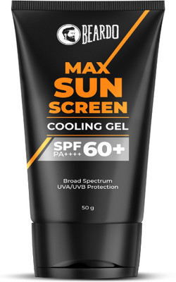 BEARDO Sunscreen - SPF 60 PA++++ Max Sunscreen Cooling Gel For Men|Broad Spectrum UVA/UVB Protection Brightening(50 g)